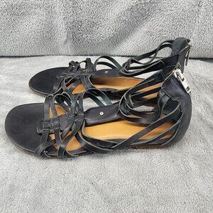 UGG Shoes Womens Size 8 Black Leather Vivyan Strappy Zip Heel Sandals *Read*